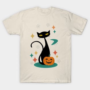 Halloween Mid Century Black Cat T-Shirt